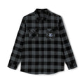 Black Gray Buffalo Plaid Flannel Shirt with Shield Patch