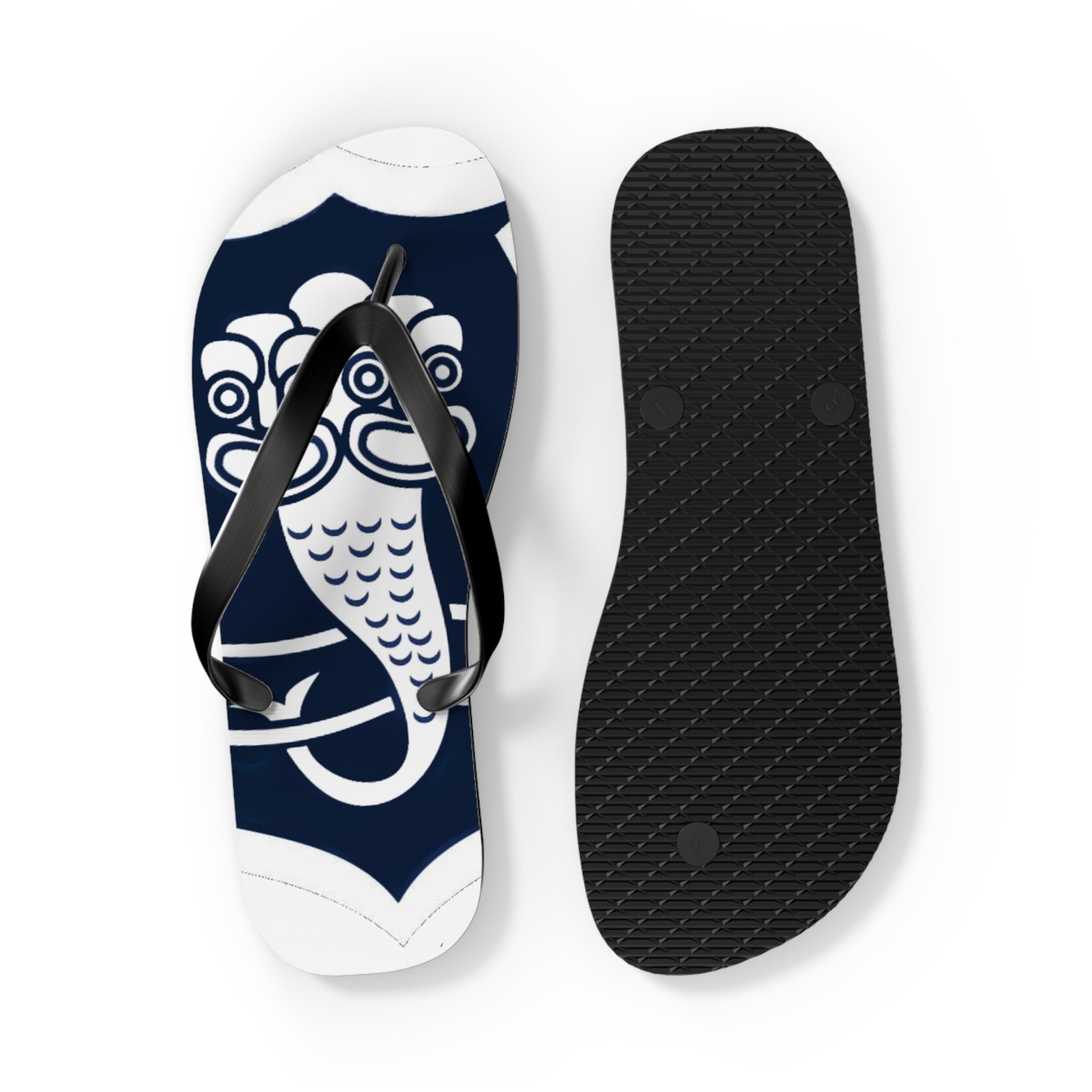 Navy Guardian Lion Flip Flops – Mythic Asian-Inspired Beach Sandals
