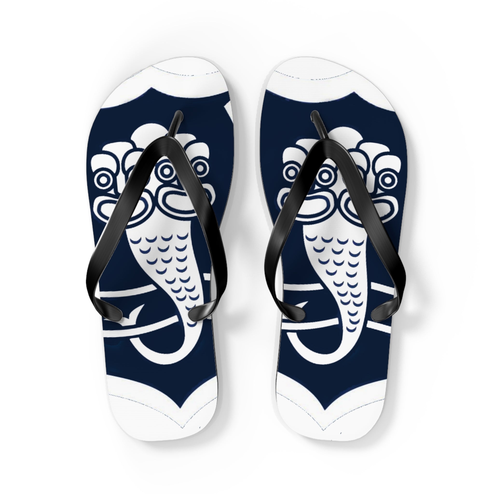 Navy Guardian Lion Flip Flops – Mythic Asian-Inspired Beach Sandals