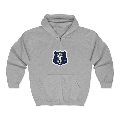 Caduceus Shield Zip Hoodie — Medical Staff Emblem Full‑Zip Sweatshirt