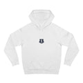 Minimalist Shield Patch Hoodie — Small Chest Crest Logo