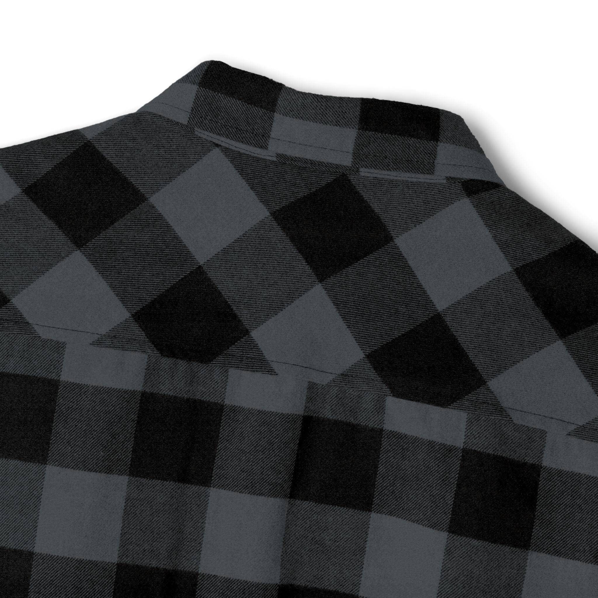 Black Gray Buffalo Plaid Flannel Shirt with Shield Patch