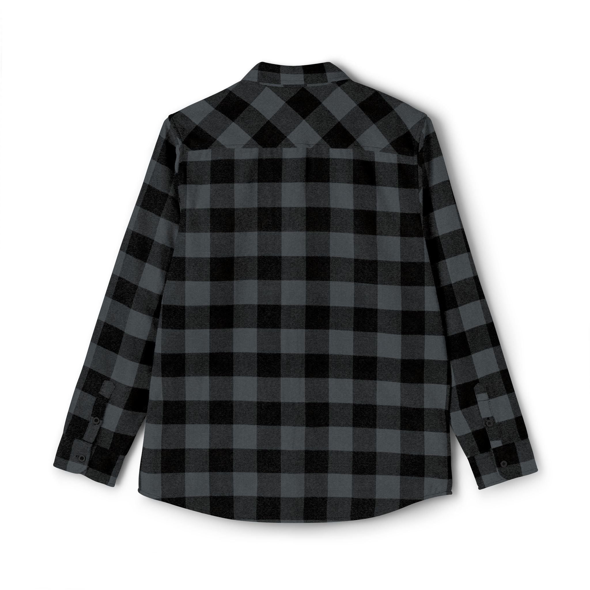 Black Gray Buffalo Plaid Flannel Shirt with Shield Patch