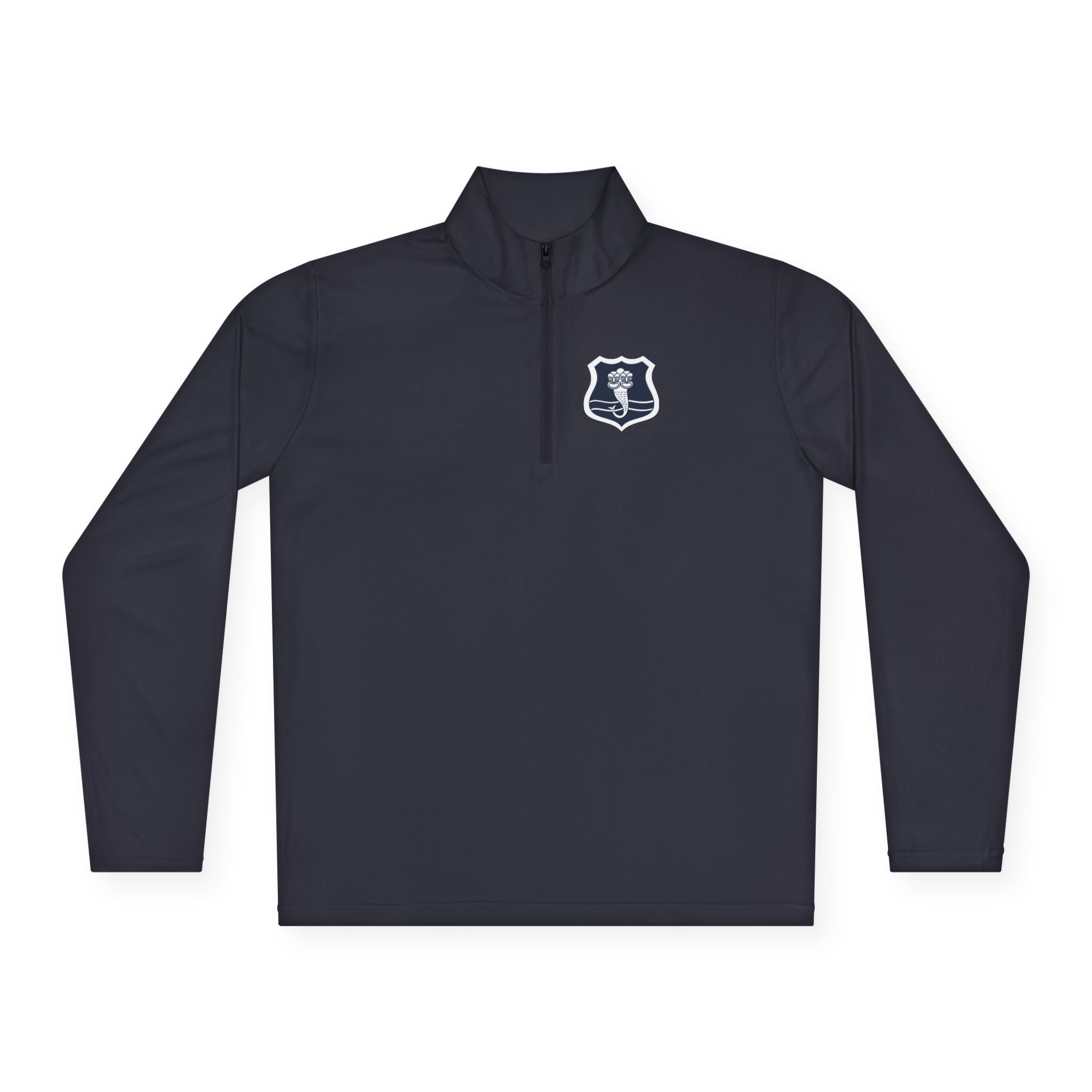 Quarter-Zip Pullover with Nautical Shield Crest — Lightweight White Athletic Pullover