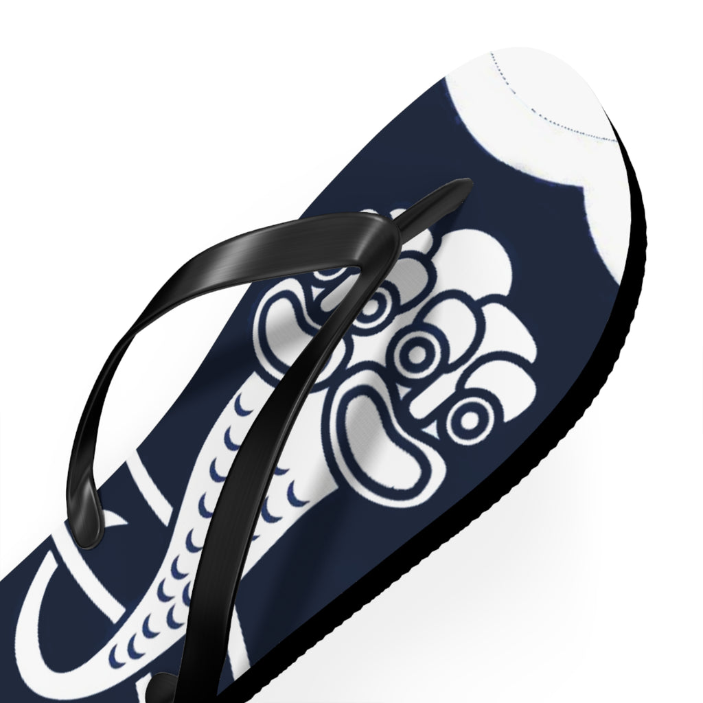 Navy Guardian Lion Flip Flops – Mythic Asian-Inspired Beach Sandals